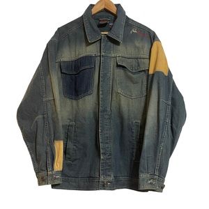 Vintage FUBU Denim Jacket Patchwork Medium Wash Jean Jacket Size Large